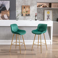 26 Inch Set Of 2 Bar Stools,With Chrome Footrest Velvet Fabric Counter Stool Golden Leg Simple Bar Stool,Green Green Foam Fabric