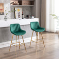 26 Inch Set Of 2 Bar Stools,With Chrome Footrest Velvet Fabric Counter Stool Golden Leg Simple Bar Stool,Green Green Foam Fabric