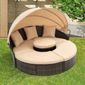 Kd Rattan Round Lounge With Canopy Bali Canopy Bed Outdoor, Wicker Outdoor Sofa Bed With Lift Coffee Table Beige Cotton Steel