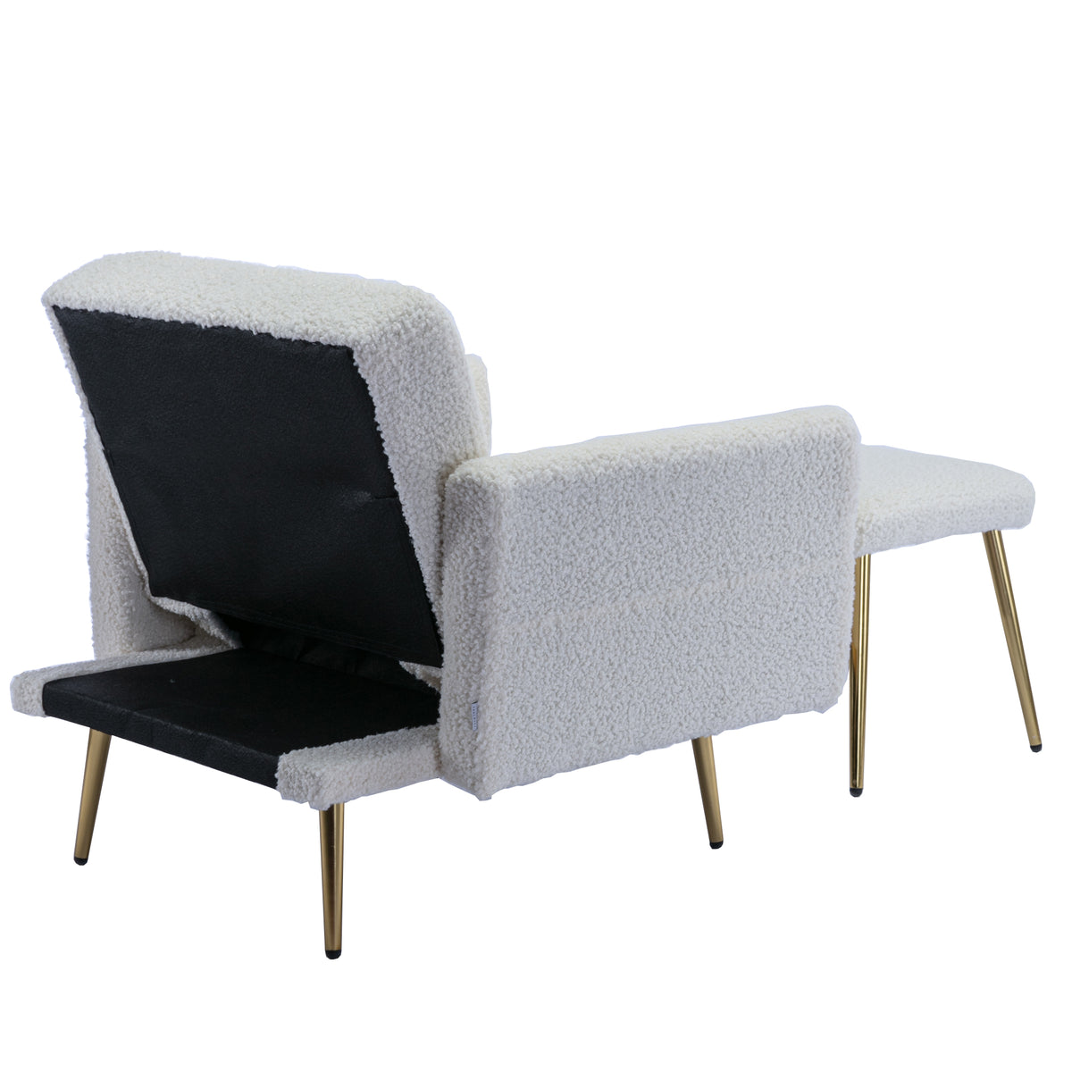 Coolmore Velvet Accent Chair With Adjustable Armrests And Backrest, Button Tufted Lounge Chair, Single Recliner Armchair With Ottoman White Teddy Metal