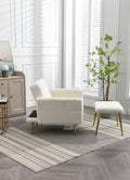 Coolmore Velvet Accent Chair With Adjustable Armrests And Backrest, Button Tufted Lounge Chair, Single Recliner Armchair With Ottoman White Teddy Metal