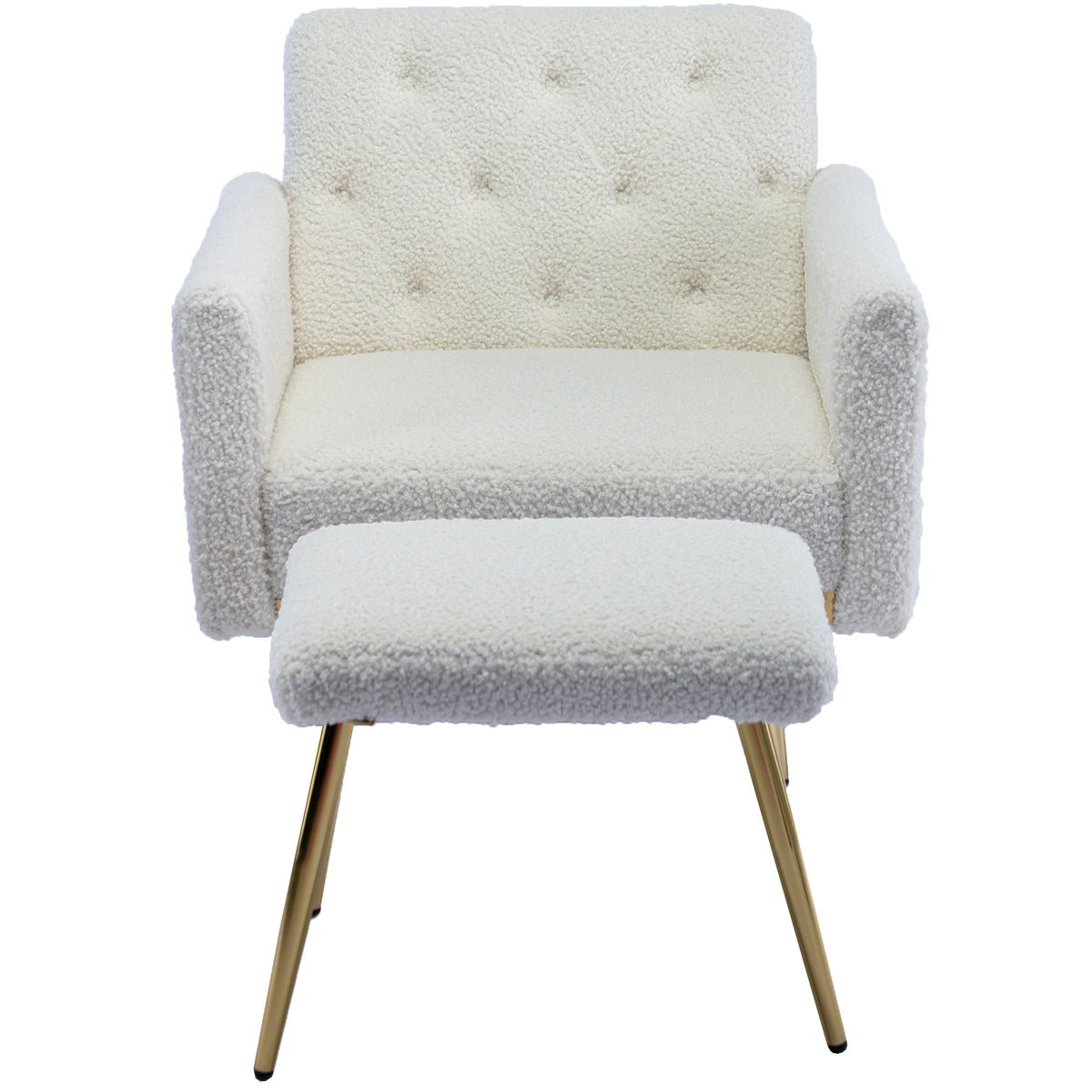 Coolmore Velvet Accent Chair With Adjustable Armrests And Backrest, Button Tufted Lounge Chair, Single Recliner Armchair With Ottoman White Teddy Metal