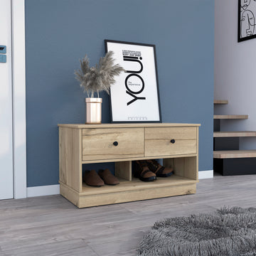 Light Oak Rectangle 2 Shelf 2 Drawer Storage Bench Light Oak Particle Board