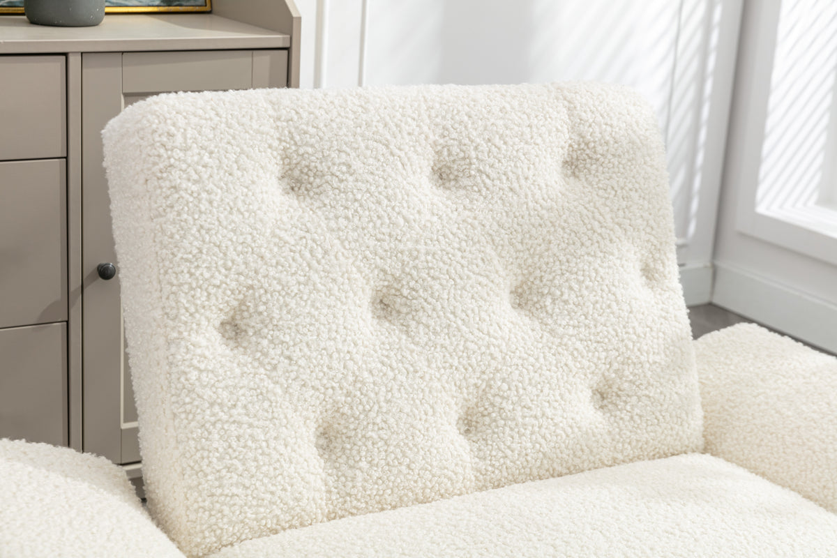 Coolmore Velvet Accent Chair With Adjustable Armrests And Backrest, Button Tufted Lounge Chair, Single Recliner Armchair With Ottoman White Teddy Metal