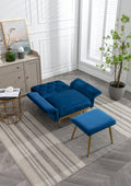 Coolmore Velvet Accent Chair With Adjustable Armrests And Backrest, Button Tufted Lounge Chair, Single Recliner Armchair With Ottoman Navy Metal
