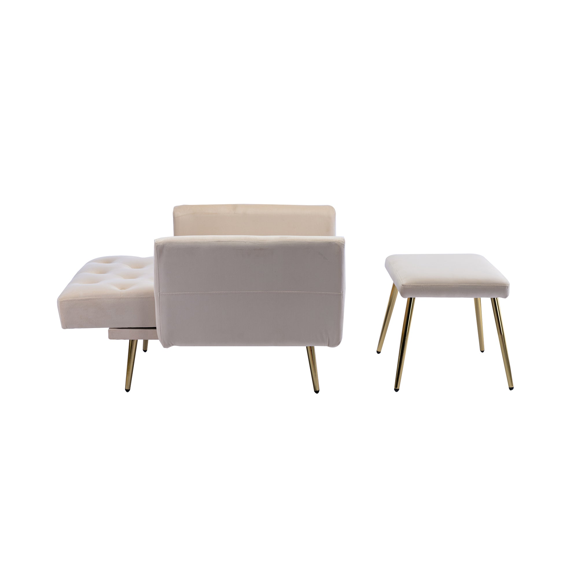 Coolmore Velvet Accent Chair With Adjustable Armrests And Backrest, Button Tufted Lounge Chair, Single Recliner Armchair With Ottoman Beige Metal