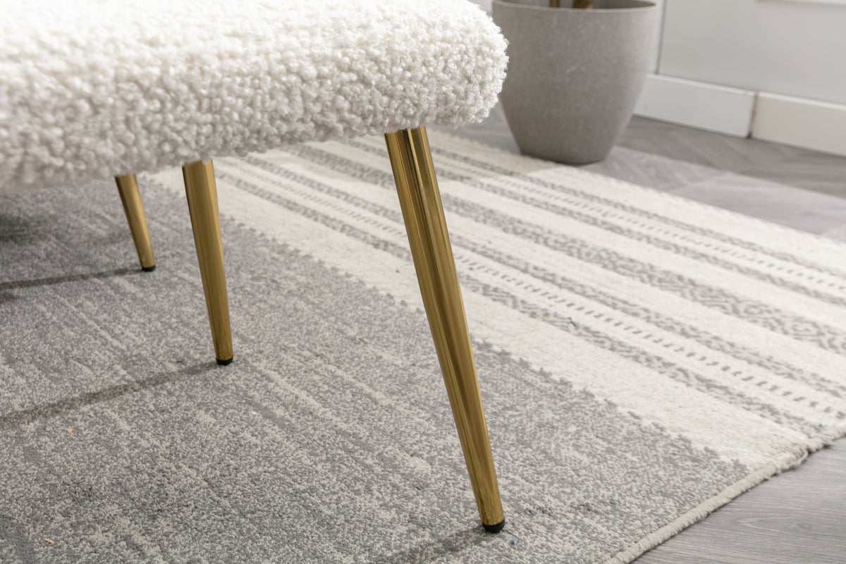 Coolmore Velvet Accent Chair With Adjustable Armrests And Backrest, Button Tufted Lounge Chair, Single Recliner Armchair With Ottoman White Teddy Metal