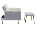 Coolmore Velvet Accent Chair With Adjustable Armrests And Backrest, Button Tufted Lounge Chair, Single Recliner Armchair With Ottoman White Teddy Metal