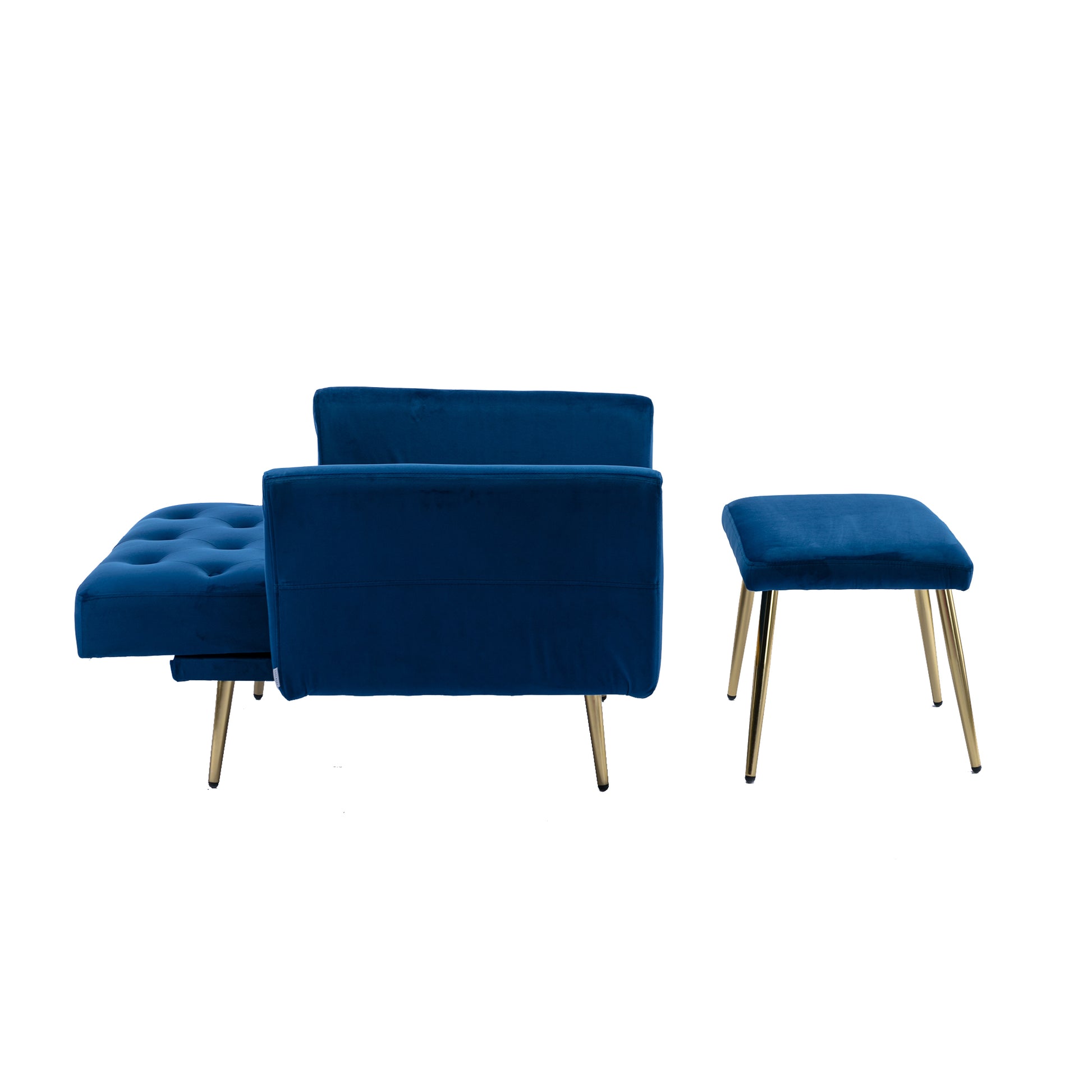 Coolmore Velvet Accent Chair With Adjustable Armrests And Backrest, Button Tufted Lounge Chair, Single Recliner Armchair With Ottoman Navy Metal