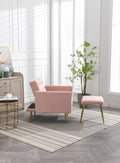 Coolmore Velvet Accent Chair With Adjustable Armrests And Backrest, Button Tufted Lounge Chair, Single Recliner Armchair With Ottoman Pink Metal