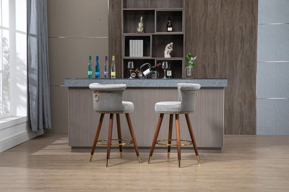 Coolmore Swivel Bar Stools With Backrest Footrest ,With A Fixed Height Of 360 Degrees Gray Solid Wood