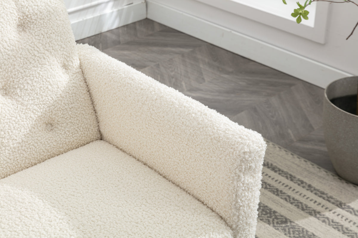 Coolmore Velvet Accent Chair With Adjustable Armrests And Backrest, Button Tufted Lounge Chair, Single Recliner Armchair With Ottoman White Teddy Metal