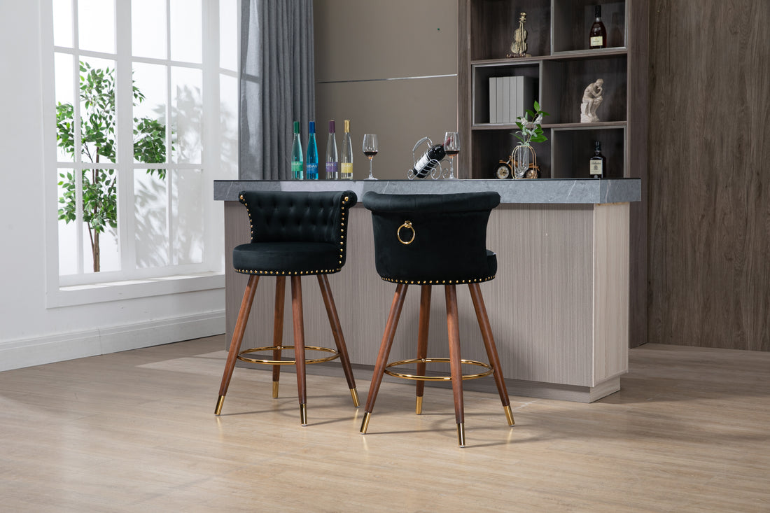 Coolmore Swivel Bar Stools With Backrest Footrest With A Fixed Height Of 360 Degrees Black Solid Wood