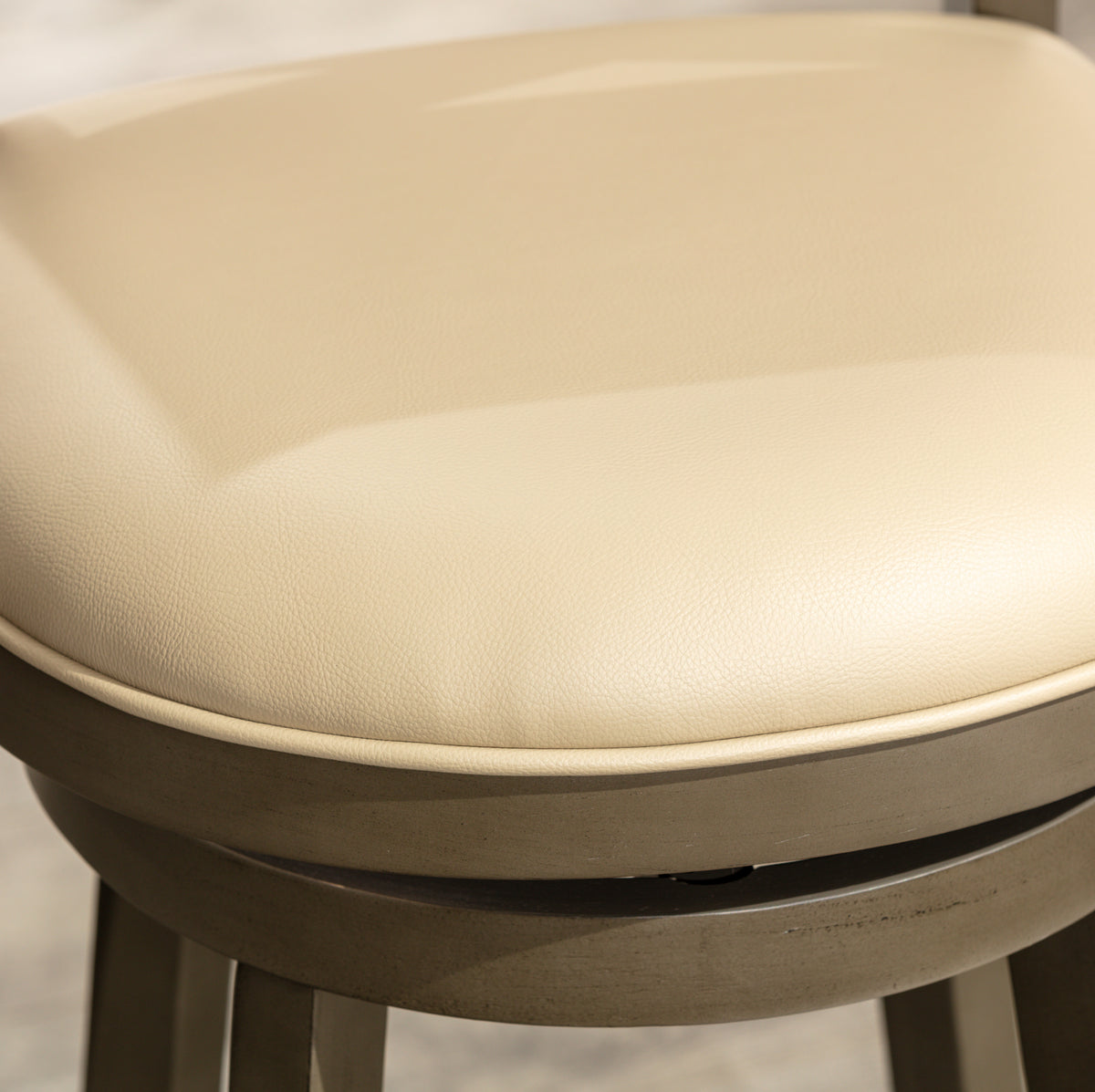 24" Counter Height X Back Swivel Stool, Weathered Gray Finish, French Gray Leather Seat Gray Bonded Leather