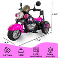Kids Ride On Motorcycle Toy, 3 Wheel Chopper Motorbike With Led Colorful Headlights Horn, Pink 6V Battery Powered Riding On Electric Harley Motorcycle For Boys Girls Pink Polypropylene