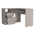 Light Grey 2 Drawer 1 Shelf L Shaped Computer Desk Light Gray Particle Board