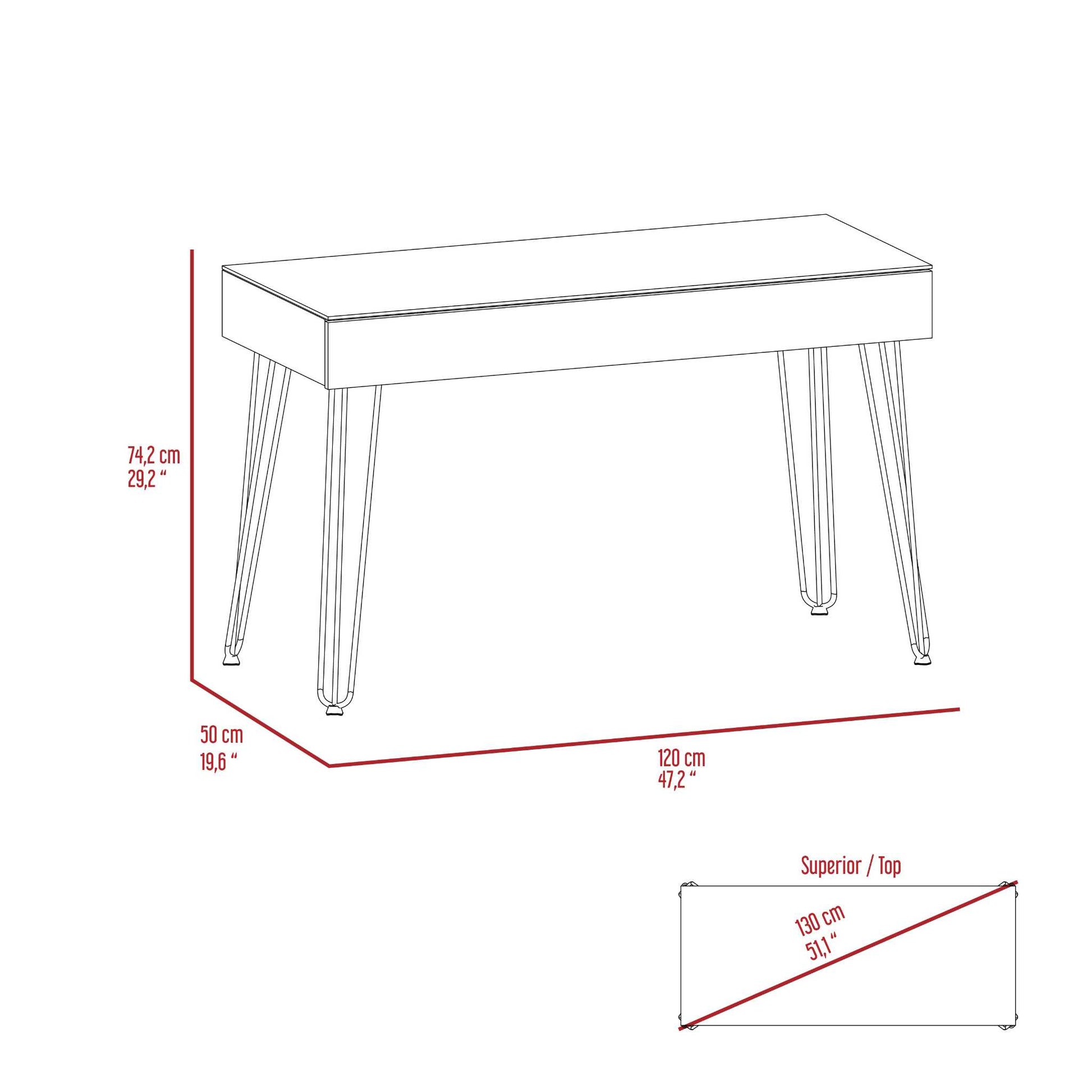 Mahogany 1 Drawer Rectangle Writing Desk With Hairpin Legs Brown Particle Board