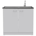 White Rectangle 2 Door Utility Sink And Cabinet White Particle Board