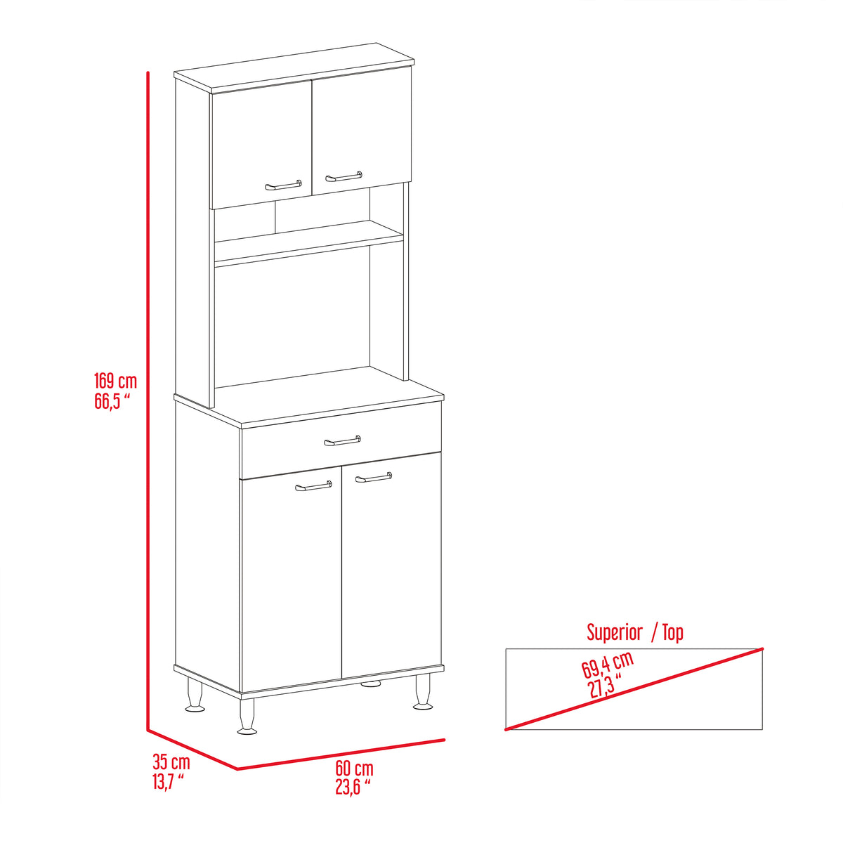 Santa Maria 1 Drawer 1 Shelf Area Pantry With Adjustable Metal Legs Light Oak Light Oak Particle Board