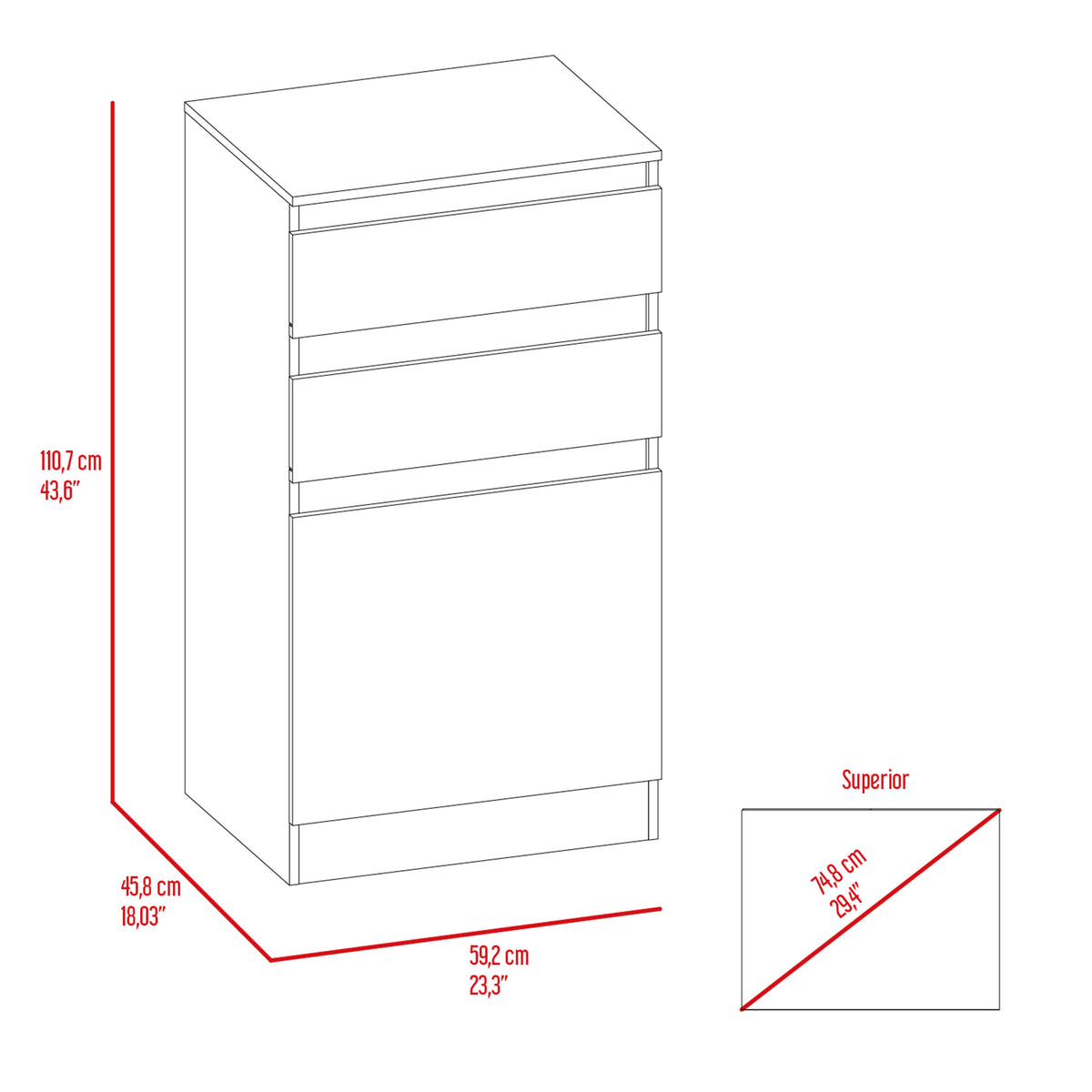 Cassel 2 Drawer Dresser White White Particle Board