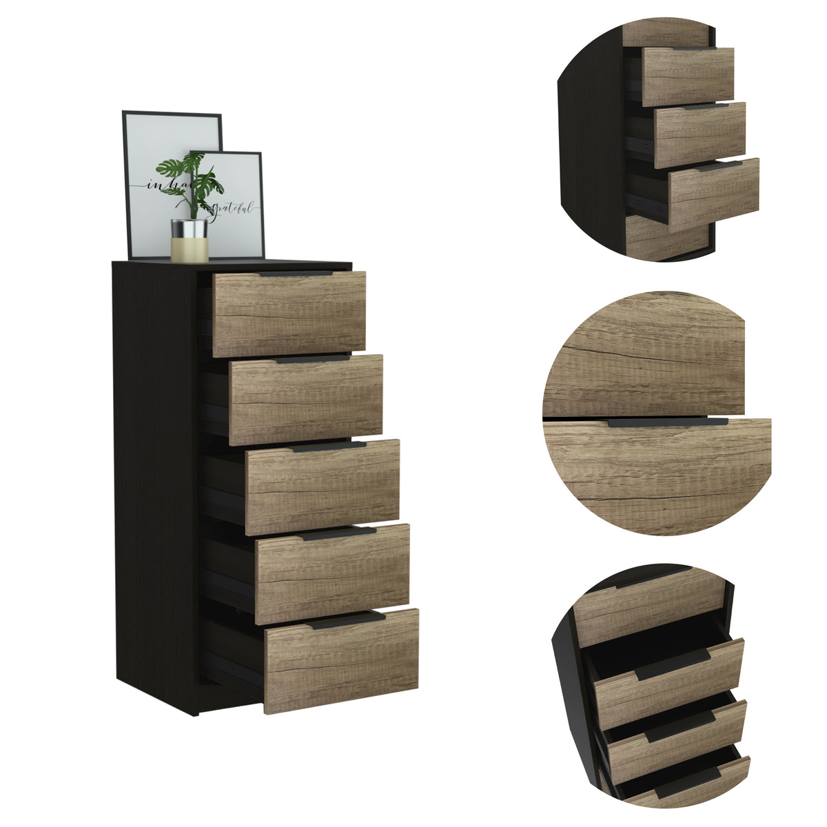 Cannon 5 Drawer Rectangle Dresser Black Wengue And Light Oak Black Particle Board