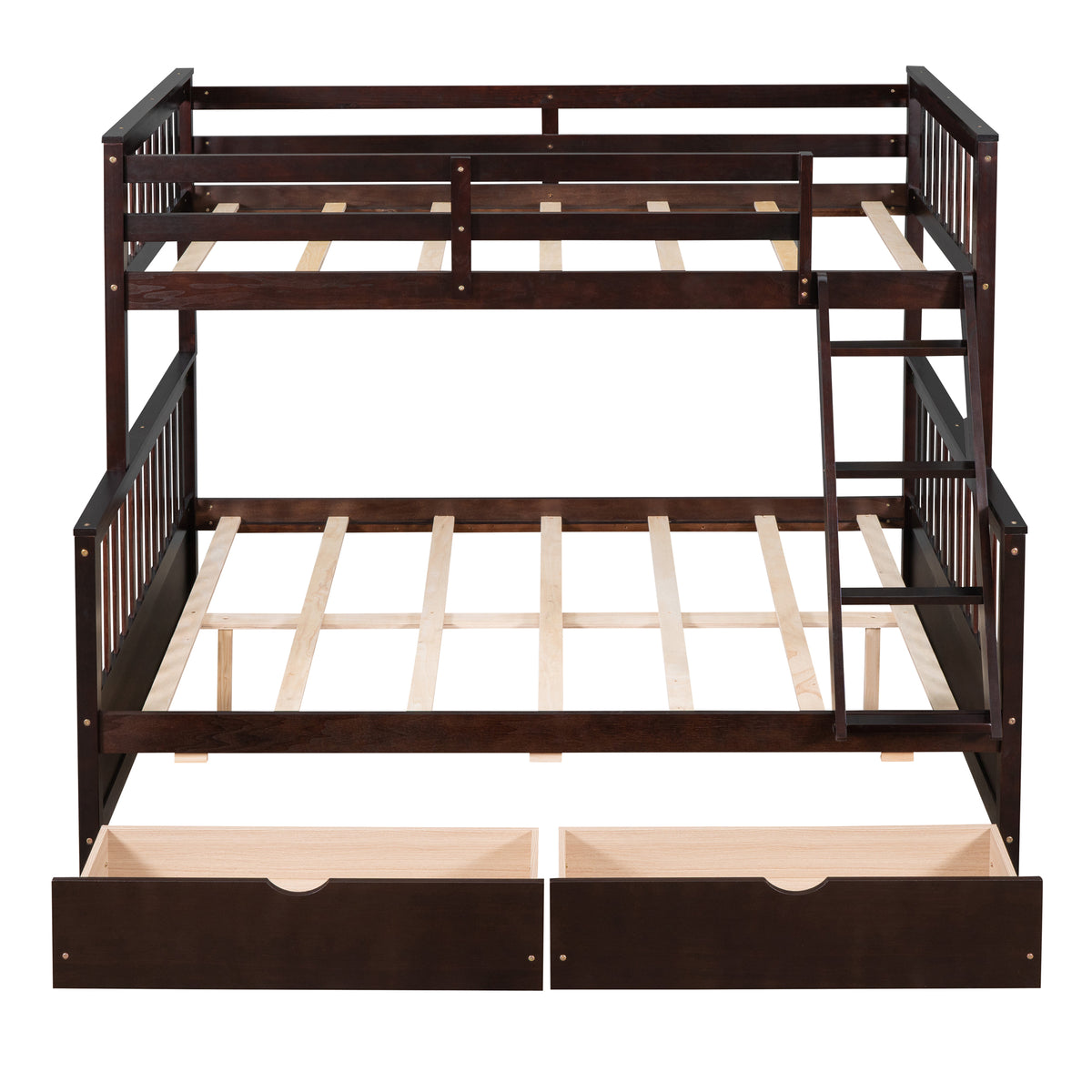Twin Over Full Bunk Bed With Ladders And Two Storage Drawers Espresso Old Sku:Lt000165Aap Twin Espresso Solid Wood