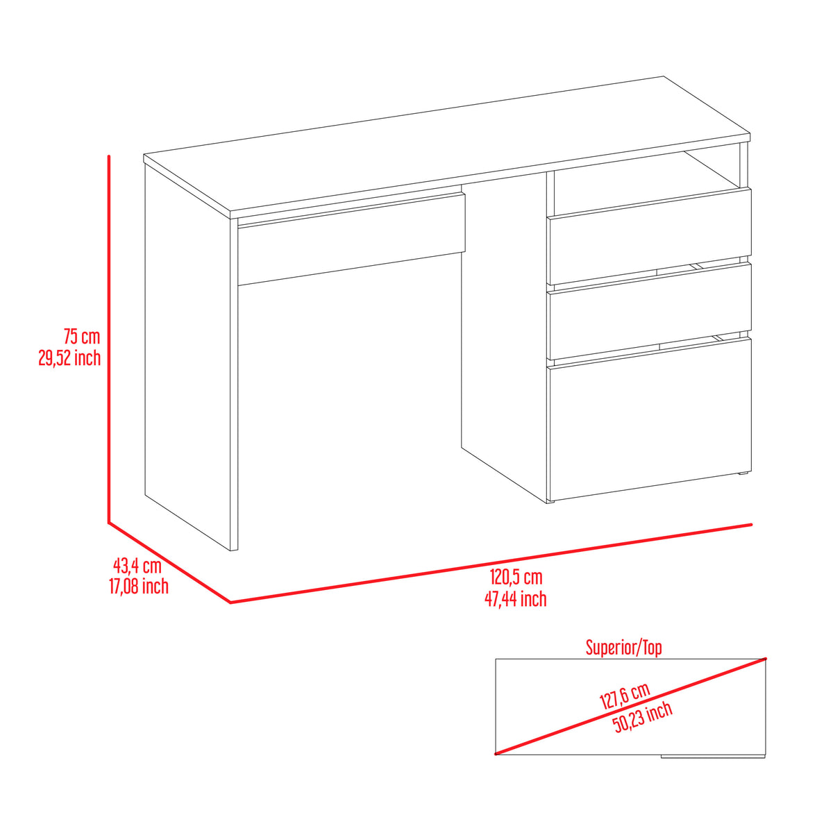 Black Wengue 3 Drawer 1 Shelf Computer Desk Black Particle Board
