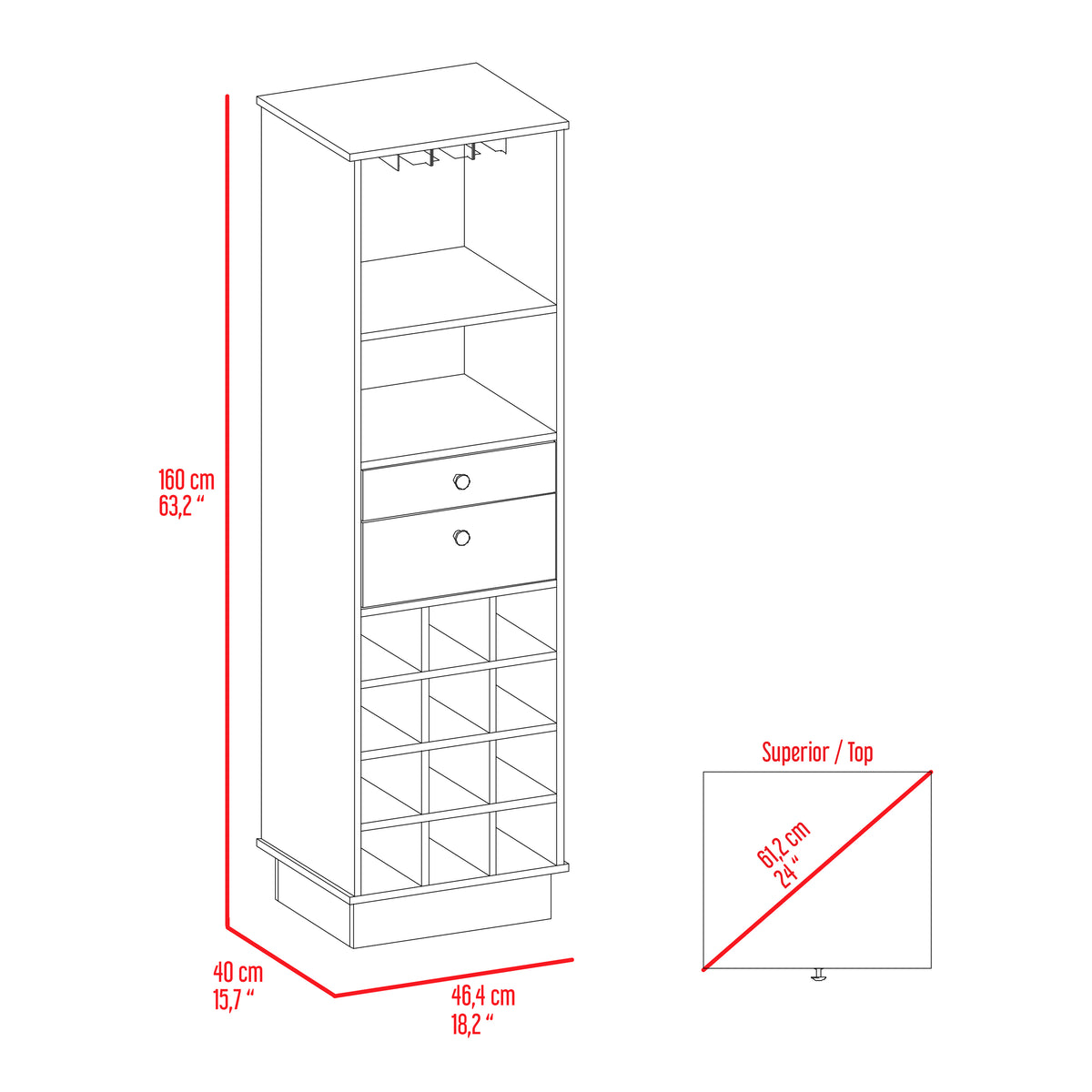 Black Wengue 12 Bottle 2 Drawer 1 Shelf Bar Cabinet Black Particle Board