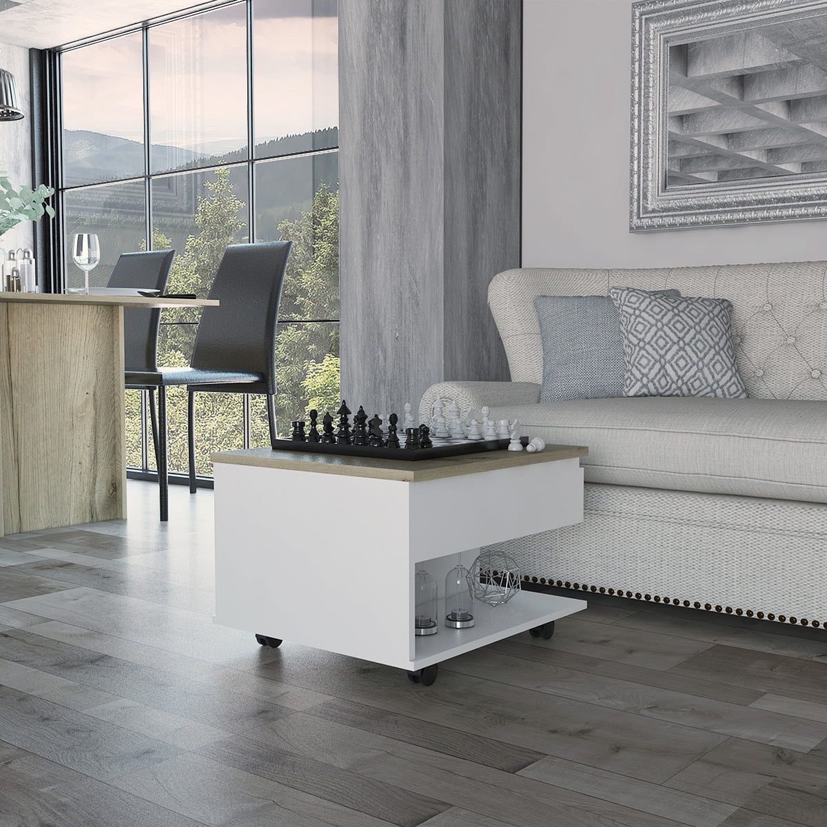 White And Light Oak 1 Drawer 1 Shelf Lift Top Coffee Table White Particle Board