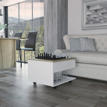 White And Light Oak 1 Drawer 1 Shelf Lift Top Coffee Table White Particle Board