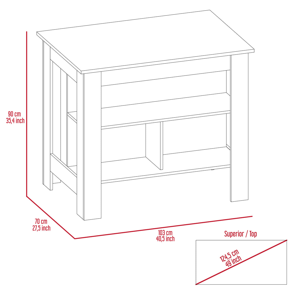 Rockaway 3 Shelf Kitchen Island White And Onix White Particle Board