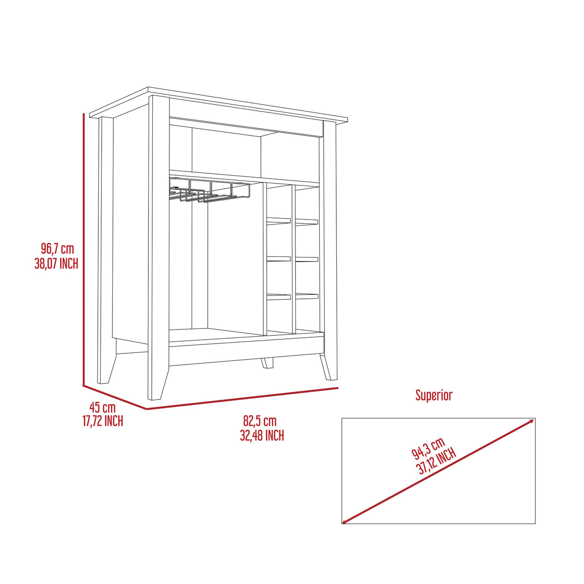 Canaan 6 Bottle 1 Drawer 1 Shelf Bar Cabinet Light Grey Light Gray Particle Board