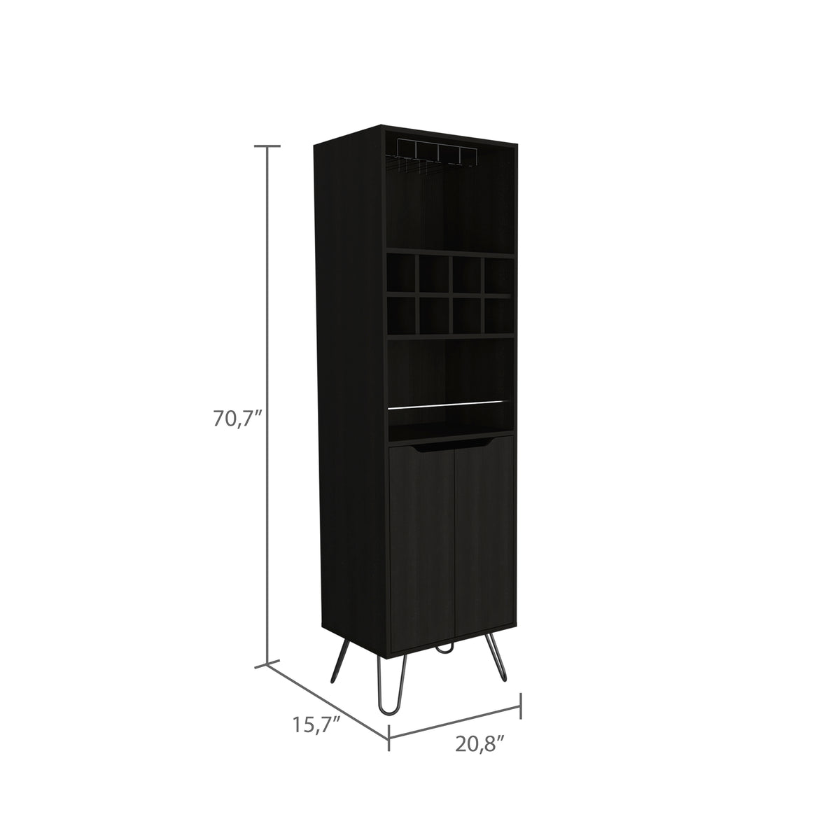 Thorndike 8 Bottle 2 Shelf Bar Cabinet Black Wengue Black Particle Board