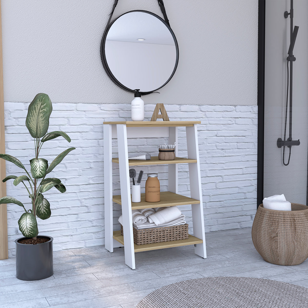 Nashua 4 Shelf Linen Cabinet Light Oak And White White Particle Board