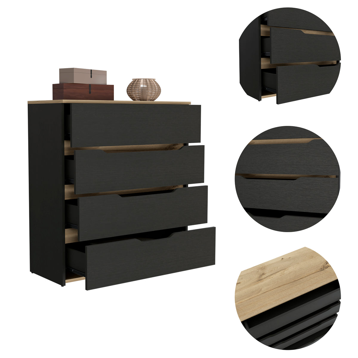 Lynbrook 4 Drawer Dresser Black Wengue And Light Oak Black Particle Board