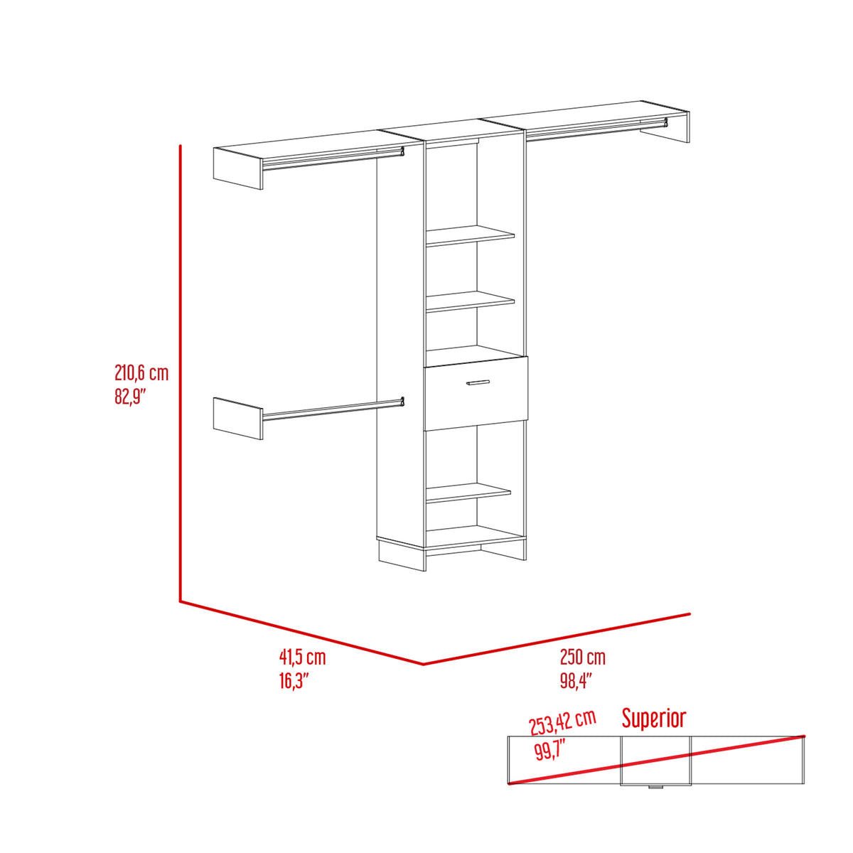 Calveston 1 Drawer 4 Shelf Closet System Dark Walnut Brown Particle Board