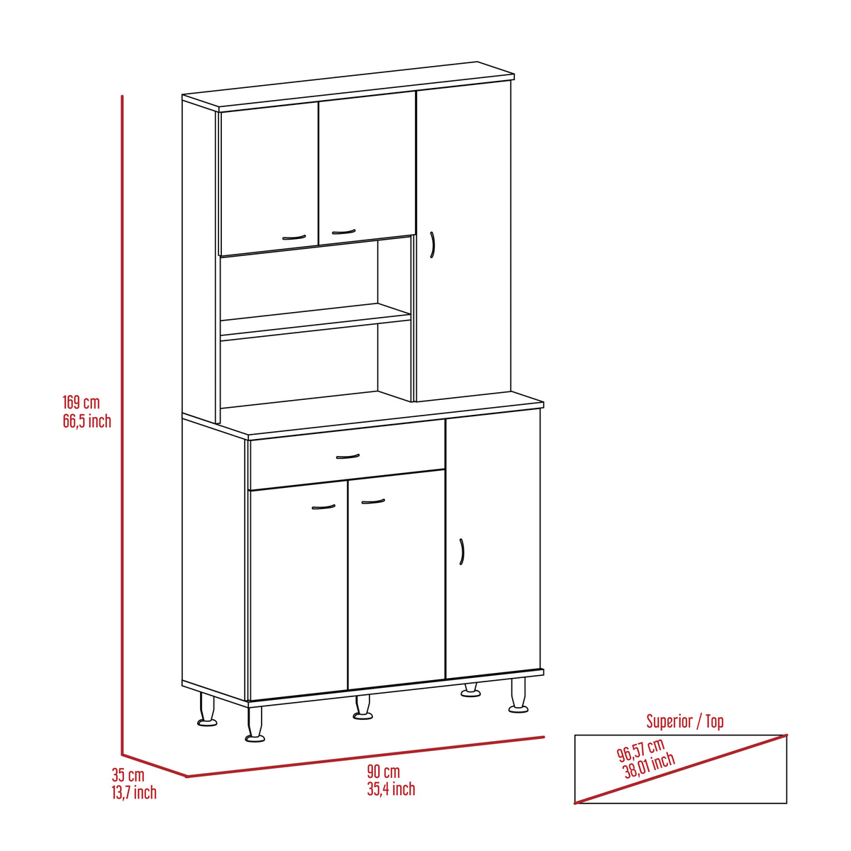 Tigard 1 Shelf 1 Drawer Pantry Cabinet Black Wengue Black Particle Board