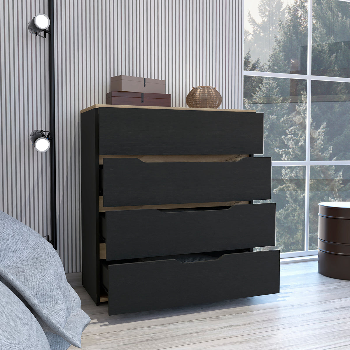 Lynbrook 4 Drawer Dresser Black Wengue And Light Oak Black Particle Board