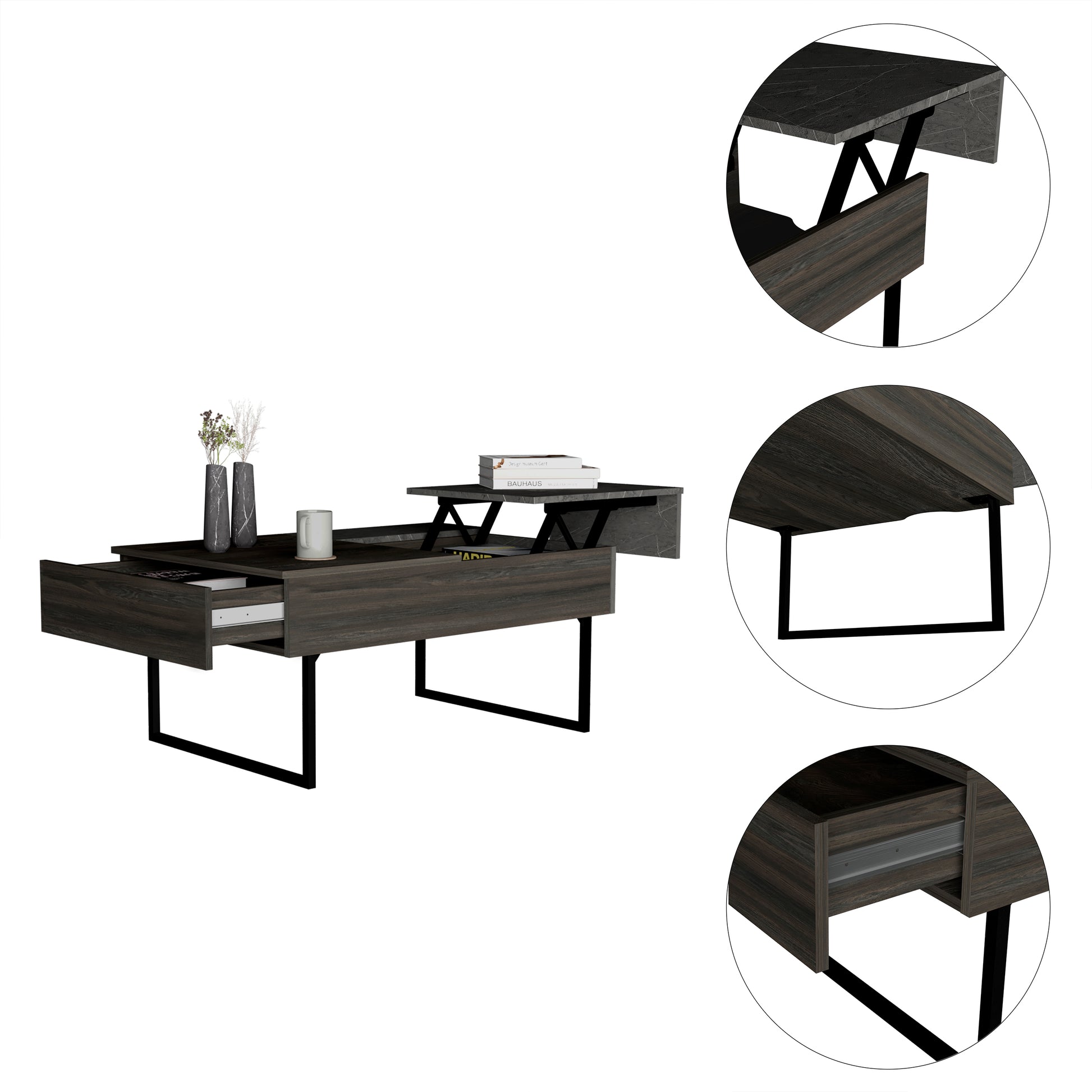 Westover Rectangle Lift Top Coffee Table Carbon Espresso And Onyx Brown Particle Board