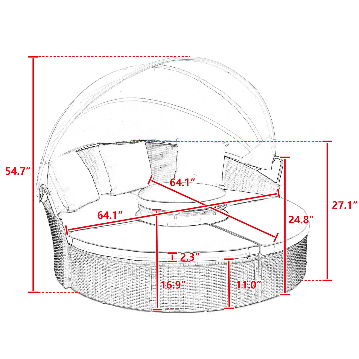 Kd Rattan Round Lounge With Canopy Bali Canopy Bed Outdoor, Wicker Outdoor Sofa Bed With Lift Coffee Table Navy Blue Cotton Steel