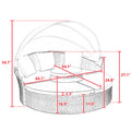 Kd Rattan Round Lounge With Canopy Bali Canopy Bed Outdoor, Wicker Outdoor Sofa Bed With Lift Coffee Table Beige Cotton Steel