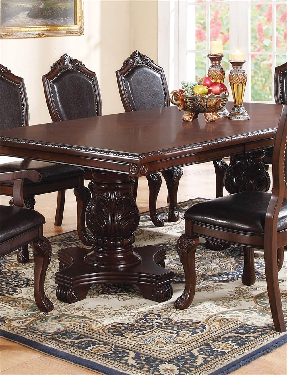 Formal Dining Room Table W Leaf Brown 1Pc Dining Table Only Double Pedestal Base Royal Rectangle Table Brown Espresso Dining Room Luxury,Traditional Rubberwood Rubber Wood