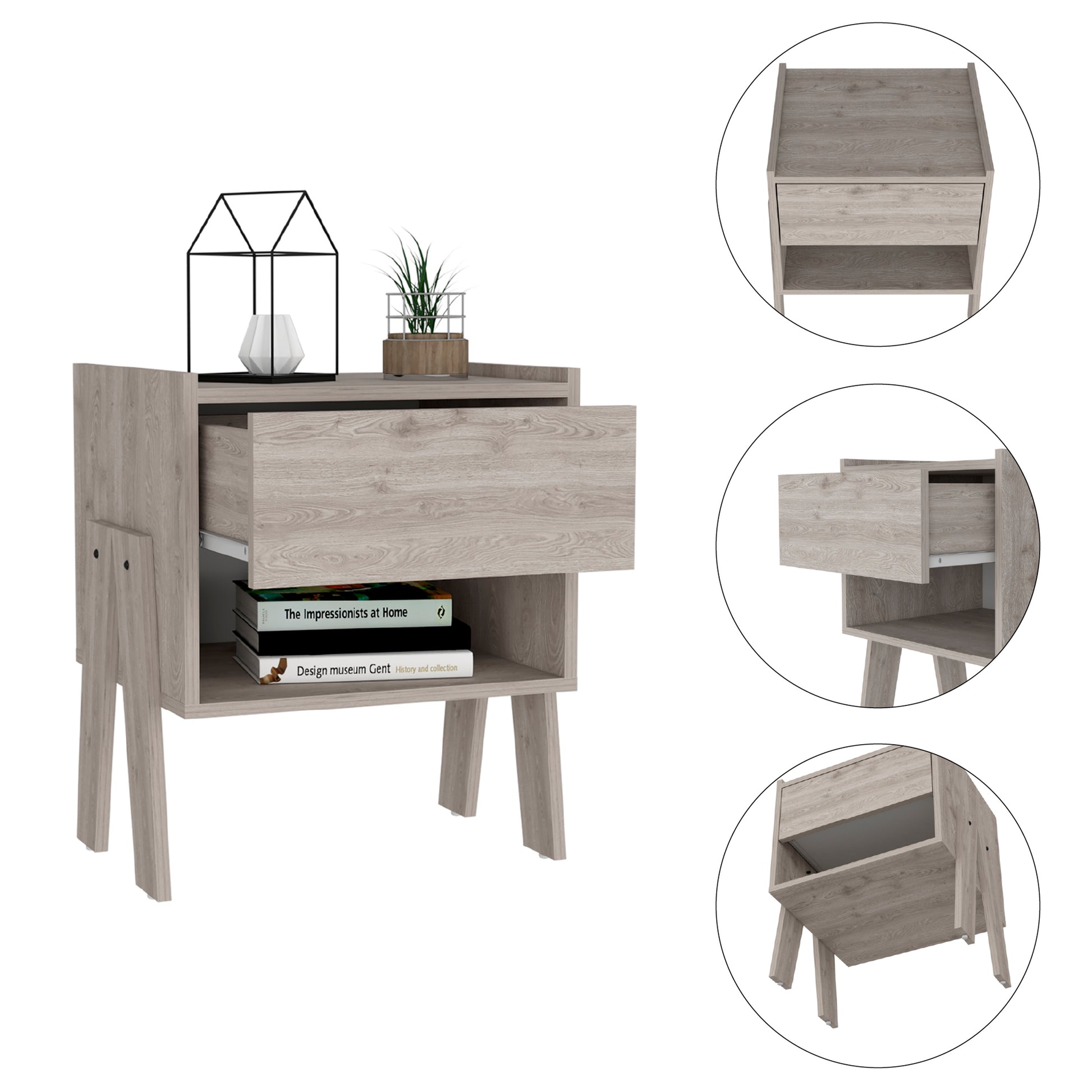 Hosley 1 Drawer 1 Shelf Nightstand Light Grey Light Gray Particle Board