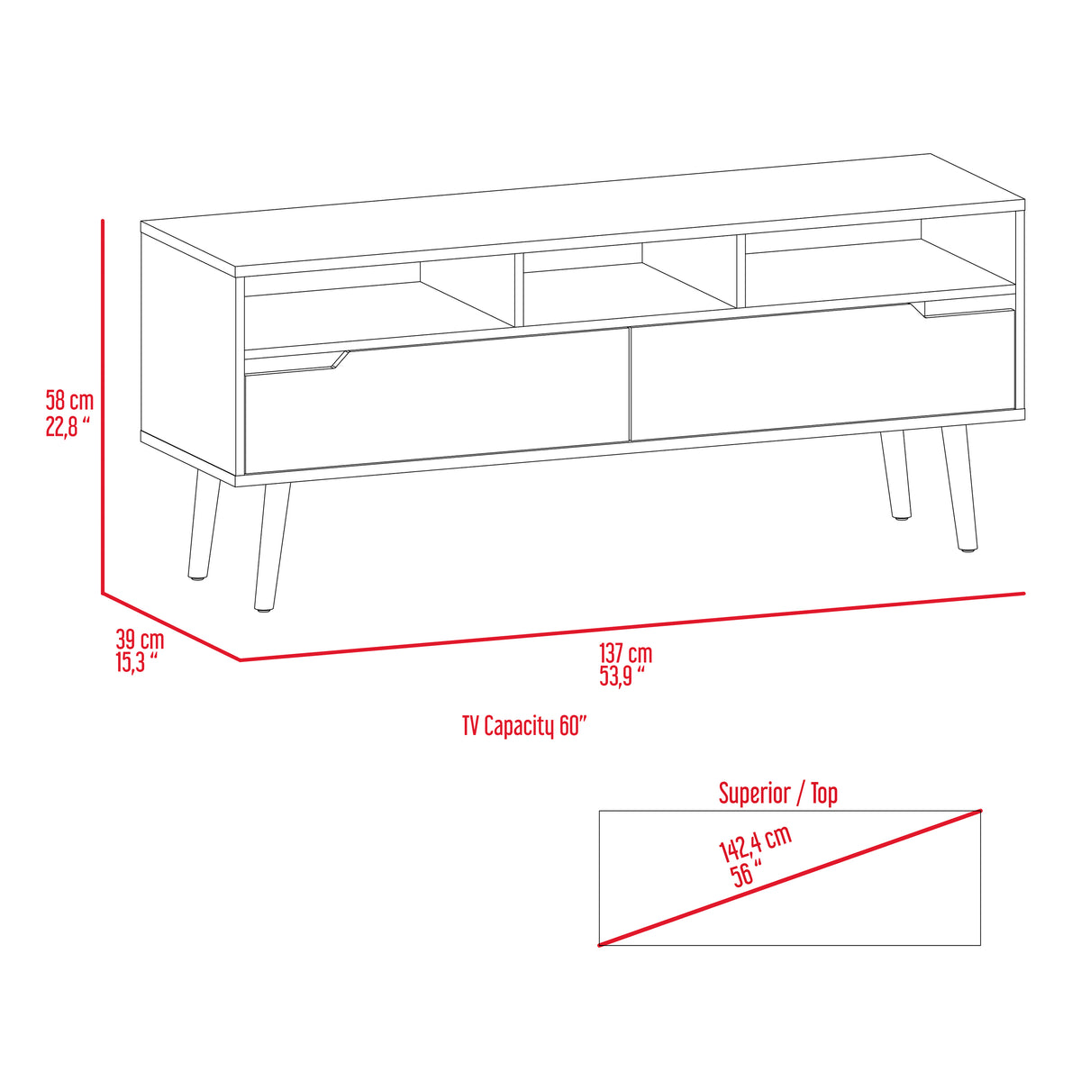 Haven 2 Drawer 3 Shelf Tv Stand Dark Walnut Brown 60 69 Inches Particle Board