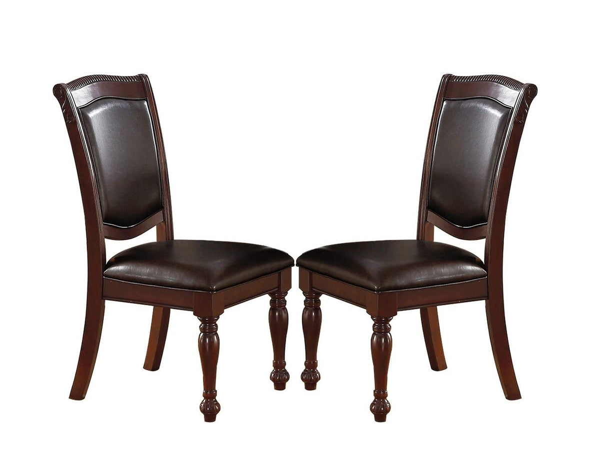 Majestic Classic Formal Dining Room Table And 4X Side Chairs Brown 5Pc Set Dining Table Pedestal Base Round Table Faux Leather Brown Brown Dining Room Luxury,Traditional Rubberwood Rubber Wood
