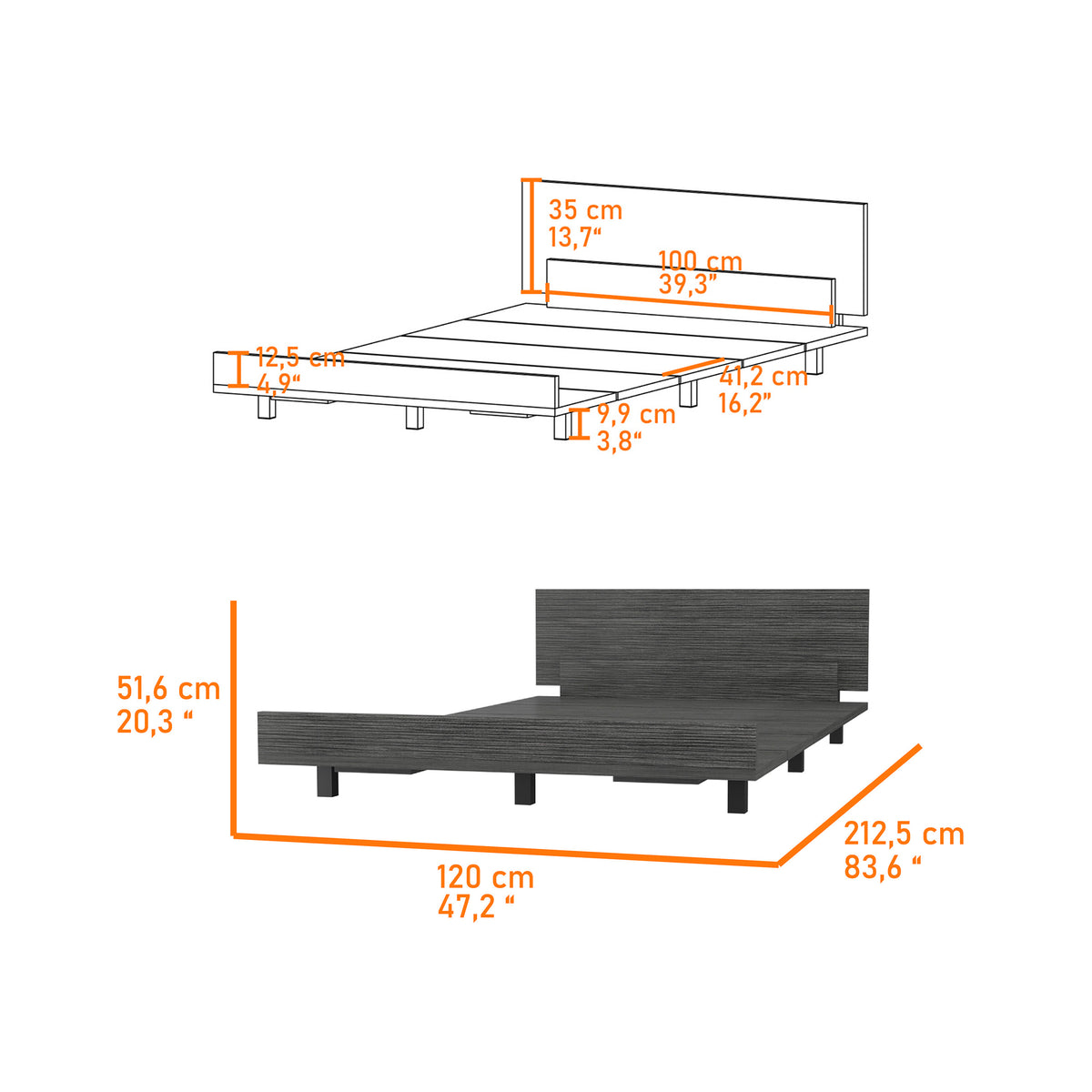 Nimmo Twin Bed Frame Smokey Oak Twin Gray Particle Board