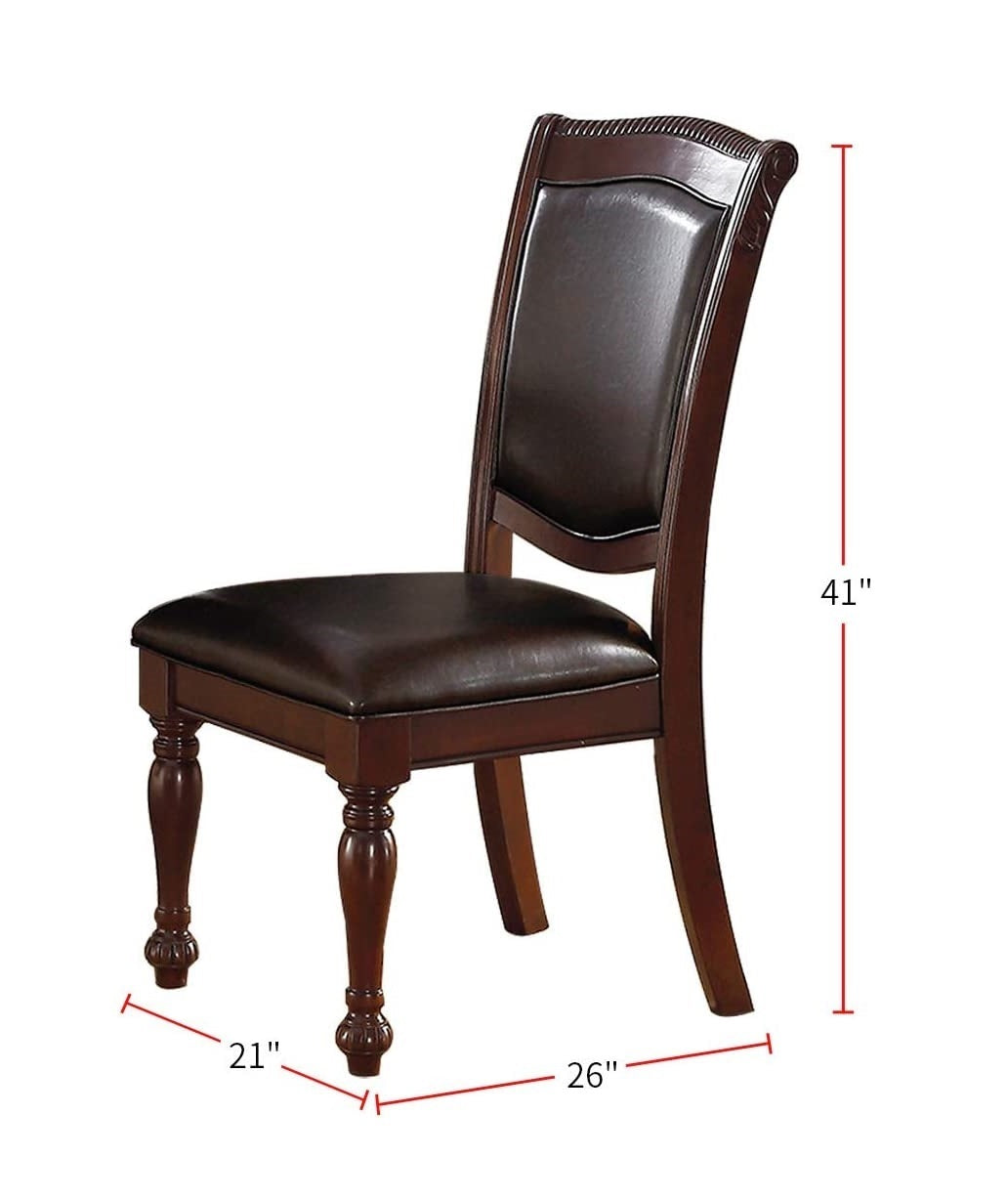Majestic Classic Formal Dining Room Table And 4X Side Chairs Brown 5Pc Set Dining Table Pedestal Base Round Table Faux Leather Brown Brown Dining Room Luxury,Traditional Rubberwood Rubber Wood