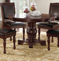 Majestic Classic Formal Dining Room Table And 4X Side Chairs Brown 5Pc Set Dining Table Pedestal Base Round Table Faux Leather Brown Brown Dining Room Luxury,Traditional Rubberwood Rubber Wood