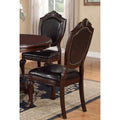 Classic Formal Dining Room Table And 4X Side Chairs Brown 5Pc Set Dining Table Pedestal Base Antique Round Table Faux Leather Upholstered Chair Brown Wood Dining Room Solid Wood Rubberwood Round Dining Table With Chair Wood Wood Brown Solid Back Seats 4