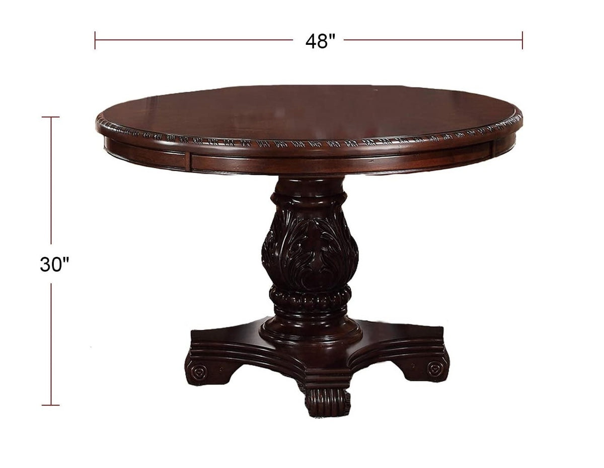 Majestic Classic Formal Dining Room Table And 4X Side Chairs Brown 5Pc Set Dining Table Pedestal Base Round Table Faux Leather Brown Brown Dining Room Luxury,Traditional Rubberwood Rubber Wood